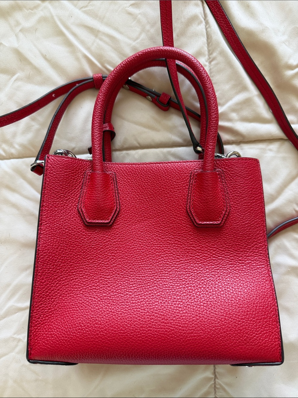 Michael Kors Bright Red Leather Extra Small Satchel with Lock Charm - Picture 2 of 5